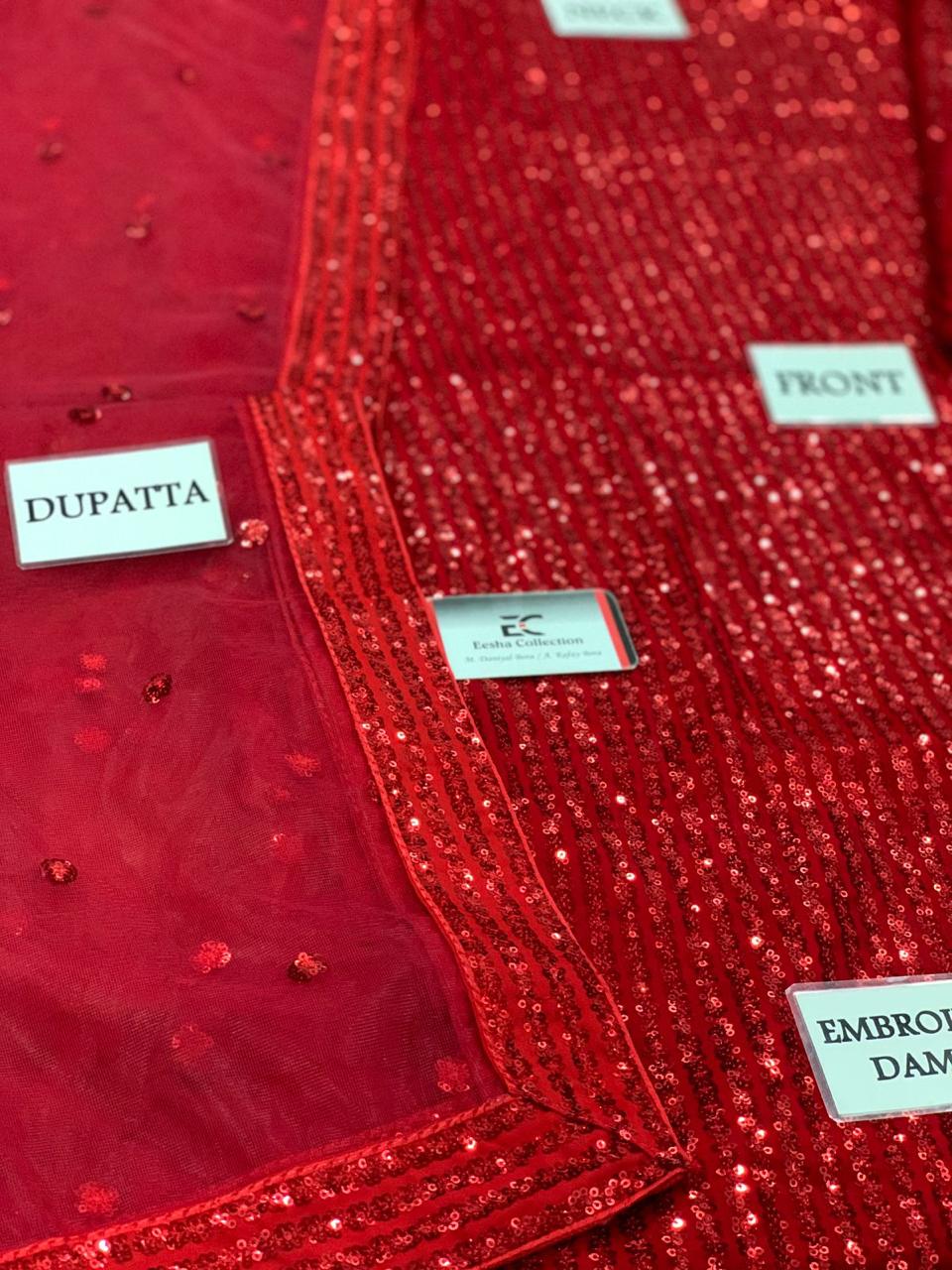 Brand Baroque Unstitch Replica High Quality Chiffon Suit With Malai trouser And Soft Net Dupatta
