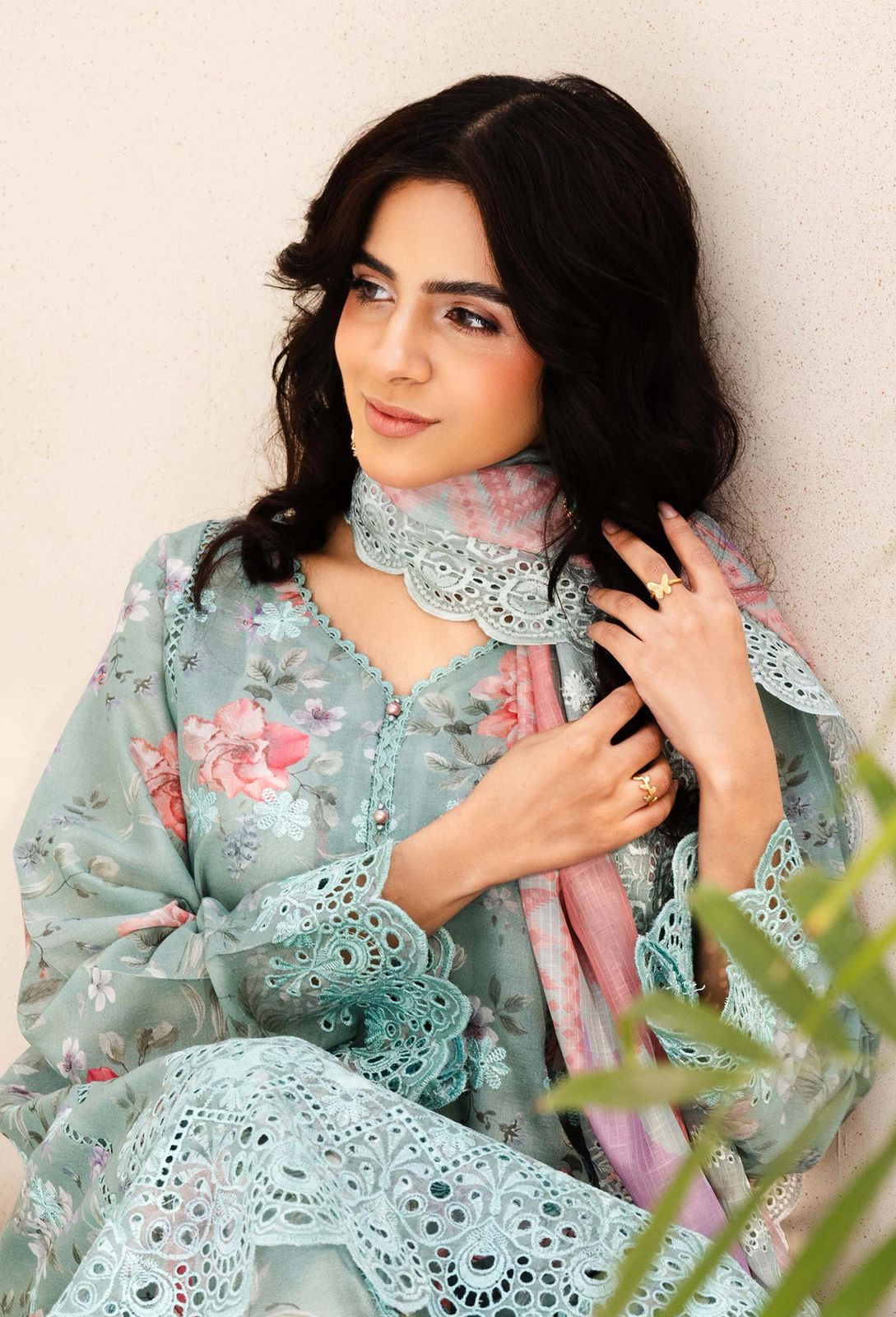 Brand Adan Libas Unstitch Replica Fabric Lawn Chickenkari Suit With Chiffon Embroided Dupatta