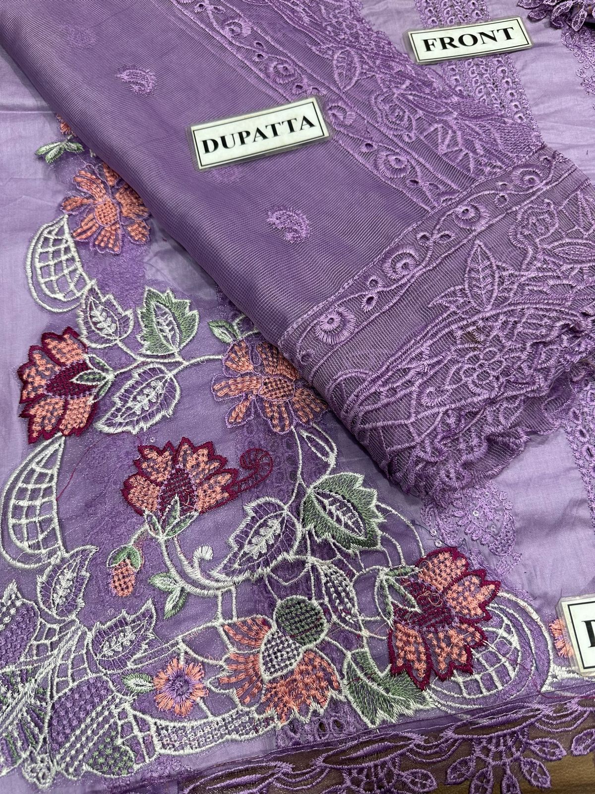 Brand Imrozia Unstitch Replica Chicken Kari Lawn Cotton Suit With Khaddi Net Dupatta