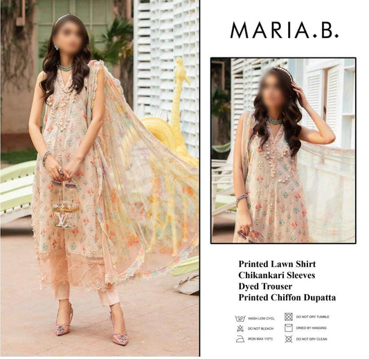 Presenting Maria B 2024 Lawn Collection
▪️Shirt Printed Lawn 
▪️Dupatta Printed Chiffon
▪️Plain Trouser Cambric